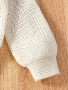 SHEIN Toddler Girls Cardigans,V-Neck Lantern Sleeve Knit Sweater Jacket,Back-To-School 80s Style,White,Winter,School,Textured Comfortable Cute Lightweight - Apricot - View 5