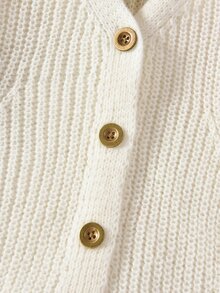 SHEIN Toddler Girls Cardigans,V-Neck Lantern Sleeve Knit Sweater Jacket,Back-To-School 80s Style,White,Winter,School,Textured Comfortable Cute Lightweight - Apricot - View 4