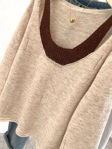 SHEIN LUNE CURVE Plus Size Women's 2 In 1 Patchwork Casual Everyday Long Sleeve Sweater - Multicolor - View 6