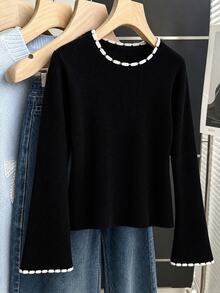 GlowEve CURVE Plus Size Women's Black And White Sweater Fall New Fashion Loose Elegant Casual Knit Base Layer Top 2026 Office Homewear - Black and White - View 1
