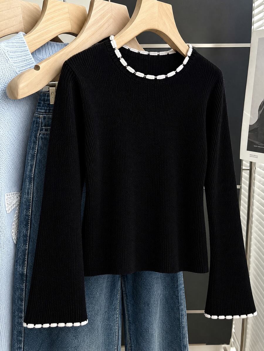 GlowEve CURVE Plus Size Women's Black And White Sweater Fall New Fashion Loose Elegant Casual Knit Base Layer Top 2026 Office Homewear - Black and White - View 1