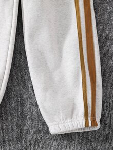 SHEIN 2pcs Kids Tween Boy Autumn/Winter Casual Colorblock Webbing Knit Crew Neck Long Sleeve Pullover Sweatshirt & Pants Set, Boys Sweatshirt Set, Sports Outfit - Multicolor - View 8