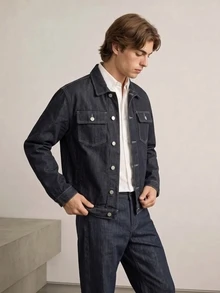QuarKem Men's Streetwear Casual Black Denim Jacket - Black - View 3
