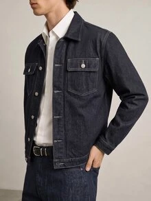 QuarKem Men's Streetwear Casual Black Denim Jacket - Black - View 5