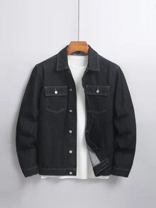 QuarKem Men's Streetwear Casual Black Denim Jacket - Black - View 1
