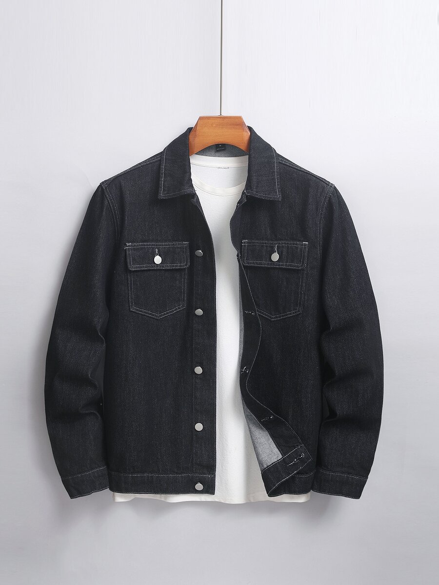 QuarKem Men's Streetwear Casual Black Denim Jacket - Black - View 1