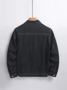QuarKem Men's Streetwear Casual Black Denim Jacket - Black - View 2