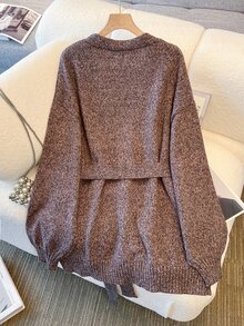 GlowEve CURVE Plus Size Women's Casual Lace-Up Loose Fit Cardigan Sweater Women Fall Winter Sweater Fall Winter 2026 - Chocolate Brown - View 2