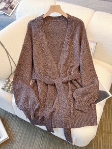 GlowEve CURVE Plus Size Women's Casual Lace-Up Loose Fit Cardigan Sweater Women Fall Winter Sweater Fall Winter 2026 - Chocolate Brown - View 5