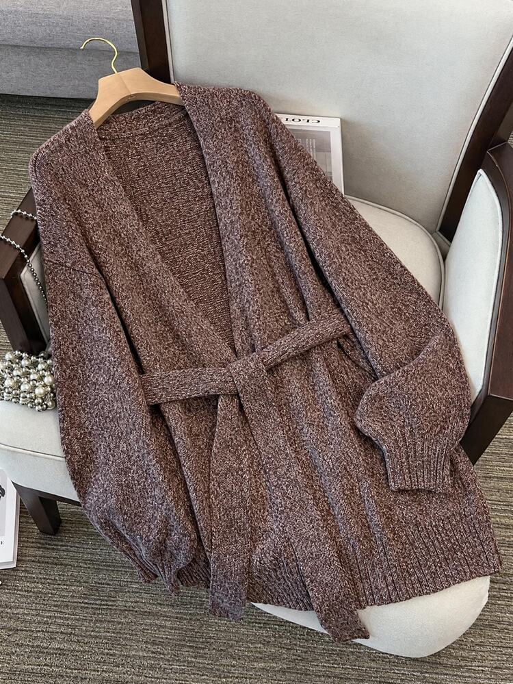 GlowEve CURVE Plus Size Women's Casual Lace-Up Loose Fit Cardigan Sweater Women Fall Winter Sweater Fall Winter 2026 - Chocolate Brown - View 3