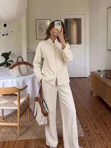 Serisse Women's Solid Color Long Sleeve Top And Pants Casual Daily 2 Pieces Set,Fall/Winter Elegant Formal Luxury Business Chic Basic Christmas - Multicolor - View 9
