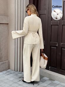 Serisse Women's Solid Color Long Sleeve Top And Pants Casual Daily 2 Pieces Set,Fall/Winter Elegant Formal Luxury Business Chic Basic Christmas - Multicolor - View 2