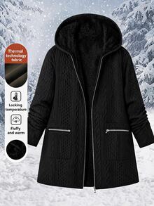 Reflora Plus Size Women's Solid Color Casual Baggy Versatile Long Sleeve Jacket Holiday Going Out Black Autumn - Black - View 10