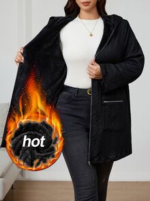 Reflora Plus Size Women's Solid Color Casual Baggy Versatile Long Sleeve Jacket Holiday Going Out Black Autumn - Black - View 3
