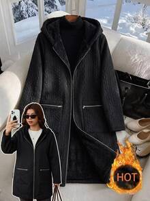 Reflora Plus Size Women's Solid Color Casual Baggy Versatile Long Sleeve Jacket Holiday Going Out Black Autumn - Black - View 1