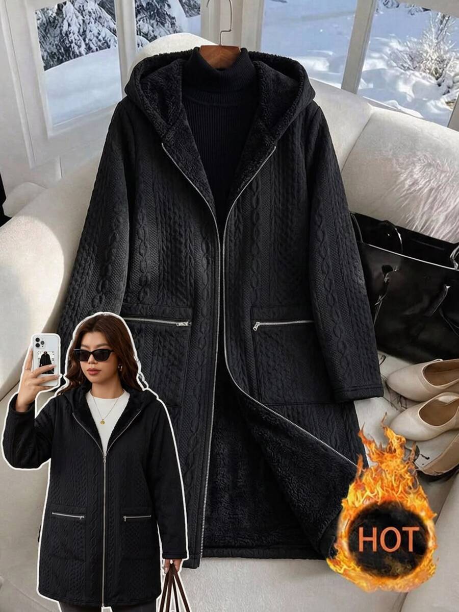 Reflora Plus Size Women's Solid Color Casual Baggy Versatile Long Sleeve Jacket Holiday Going Out Black Autumn - Black - View 1