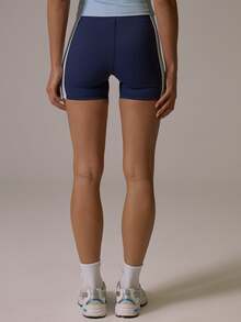 Musera Sport Stripe Contrast Colour Sides Low Rise Coord Mini Short Fall Autumn Winter Gym Active Pilates Motion - Navy Blue - View 5