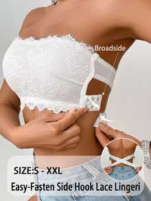 SHEIN 1 buah Bra Tanpa Lengan Berenda Motif Patchwork untuk Wanita - Putih - View 8