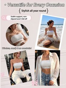 SHEIN 1 buah Bra Tanpa Lengan Berenda Motif Patchwork untuk Wanita - Putih - View 6