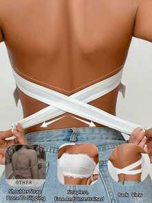 SHEIN 1 buah Bra Tanpa Lengan Berenda Motif Patchwork untuk Wanita - Putih - View 2