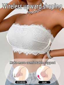 SHEIN 1 buah Bra Tanpa Lengan Berenda Motif Patchwork untuk Wanita - Putih - View 4