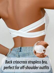 SHEIN 1 buah Bra Tanpa Lengan Berenda Motif Patchwork untuk Wanita - Putih - View 7