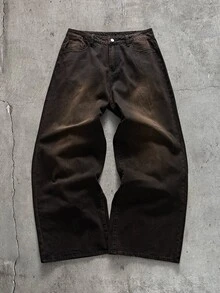 AXEPEAK 男士重磅刺繡復古懷舊黑色長褲 - 黑色 - 查看 7