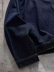 AXEPEAK 男士水洗時尚刺繡雷射雕刻長袖上衣 - 深色水洗藍 - 查看 7
