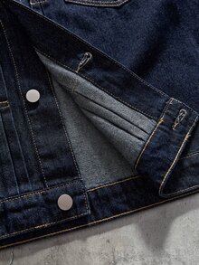 AXEPEAK 男士水洗時尚刺繡雷射雕刻長袖上衣 - 深色水洗藍 - 查看 9