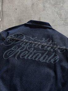 AXEPEAK 男士水洗時尚刺繡雷射雕刻長袖上衣 - 深色水洗藍 - 查看 6