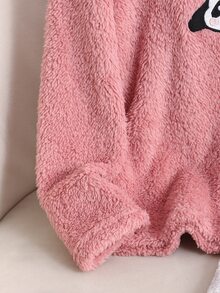 SHEIN Tween女孩可愛熊貓刺繡印花長袖褲子，保暖內裡加厚舒適居家服 - 彩色 - 查看 9