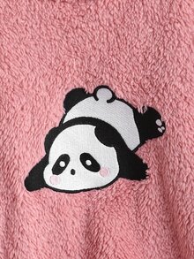 SHEIN Tween女孩可愛熊貓刺繡印花長袖褲子，保暖內裡加厚舒適居家服 - 彩色 - 查看 7