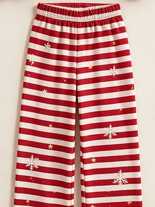 Young Girl Santa Claus Striped Crew Neck Long Sleeve Sweatshirt And Pants Casual Set - Multicolor - View 4