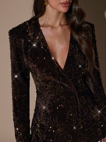 SHEIN BAE Áo blazer nữ đính sequin thời trang đa năng đi làm và du lịch - màu nâu - Xem 7