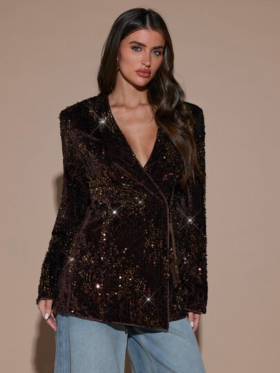 SHEIN BAE Women's Sequin Fashion Versatile Commute & Travel Blazer