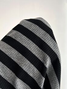 Elamini Women's Retro Black & Gray Striped Hooded Long Sleeve T-Shirt - Multicolor - View 4
