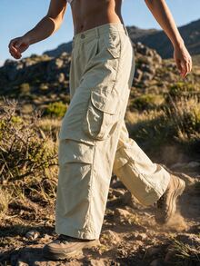 WanderVale Women's Solid Color Casual Versatile Daily Wear Cargo Hiking Pants - Apricot - View 7