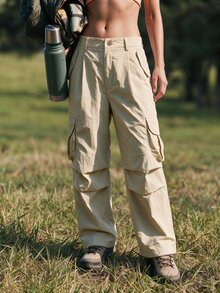 WanderVale Women's Solid Color Casual Versatile Daily Wear Cargo Hiking Pants - Apricot - View 1