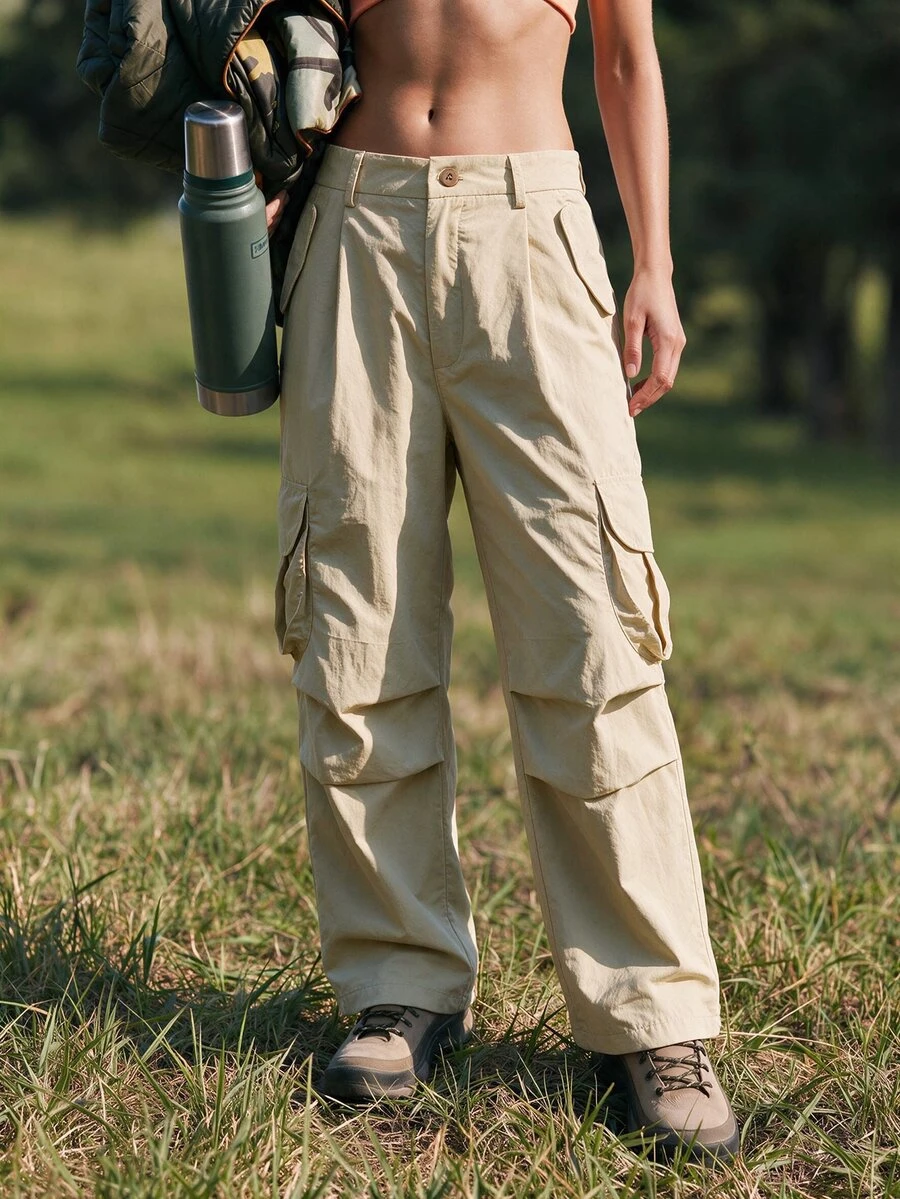 WanderVale Women's Solid Color Casual Versatile Daily Wear Cargo Hiking Pants - Apricot - View 1
