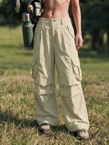 WanderVale Women's Solid Color Casual Versatile Daily Wear Cargo Hiking Pants - Apricot - View 5
