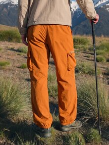 WanderVale Women's Solid Color Drawstring Waist Cargo Pocket Cuffed Outdoor Long Pants - Orange - View 2