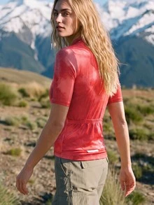 WanderVale Jersey de ciclismo de manga corta con cremallera delantera y estampado tie-dye para mujer - Naranja - Ver 1