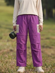 WanderVale Women's Minimalist Fashion Multi-Pocket Elastic Waist Hiking Pants Suitable For Outdoor Sports - Purple - View 7