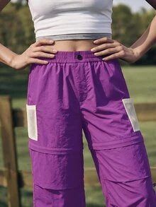 WanderVale Women's Minimalist Fashion Multi-Pocket Elastic Waist Hiking Pants Suitable For Outdoor Sports - Purple - View 11