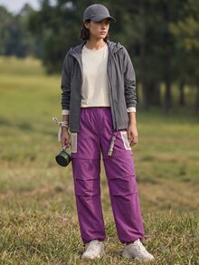 WanderVale Women's Minimalist Fashion Multi-Pocket Elastic Waist Hiking Pants Suitable For Outdoor Sports - Purple - View 4