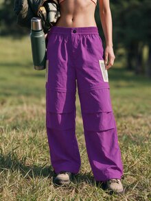 WanderVale Women's Minimalist Fashion Multi-Pocket Elastic Waist Hiking Pants Suitable For Outdoor Sports - Purple - View 10