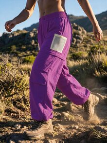 WanderVale Women's Minimalist Fashion Multi-Pocket Elastic Waist Hiking Pants Suitable For Outdoor Sports - Purple - View 13