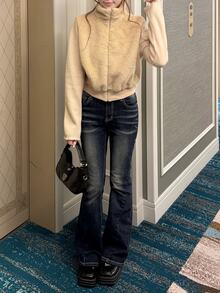 FRIFUL Women's Solid Color Long Sleeve Patchwork Fur Trim Zipper Front Jacket Fall - White - View 4