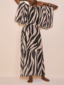 Zivah Women's Zebra Print Round Neck Casual Daily Cover-Up Dress - Multicolor - View 8