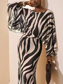 Zivah Women's Zebra Print Round Neck Casual Daily Cover-Up Dress - Multicolor - View 7